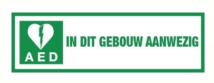 11500313803 Sticker AED in dit gebouw aanwezig 300x100mm